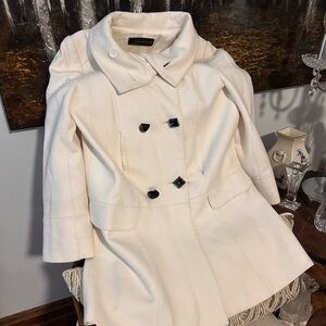 Zara woman Cream Double-Breasted cotton and wool blend Women's Coat size small